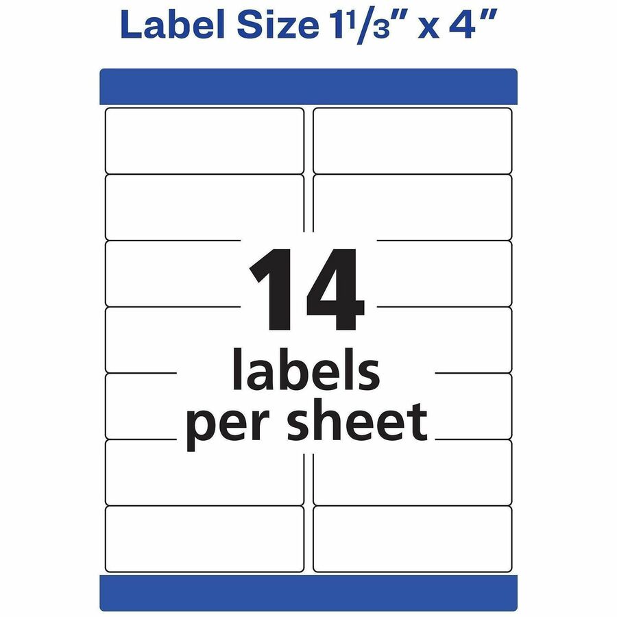 Avery 1-1/3" x 4" Labels, Ultrahold, 7,000 Labels (95522) - Waterproof - 1 21/64" Width x 4" Length - Permanent Adhesive - Rectangle - Laser - White - Film - 14 / Sheet - 500 Total Sheets - 7000 Total Label(s) - 1 - Permanent Adhesive, Durable,