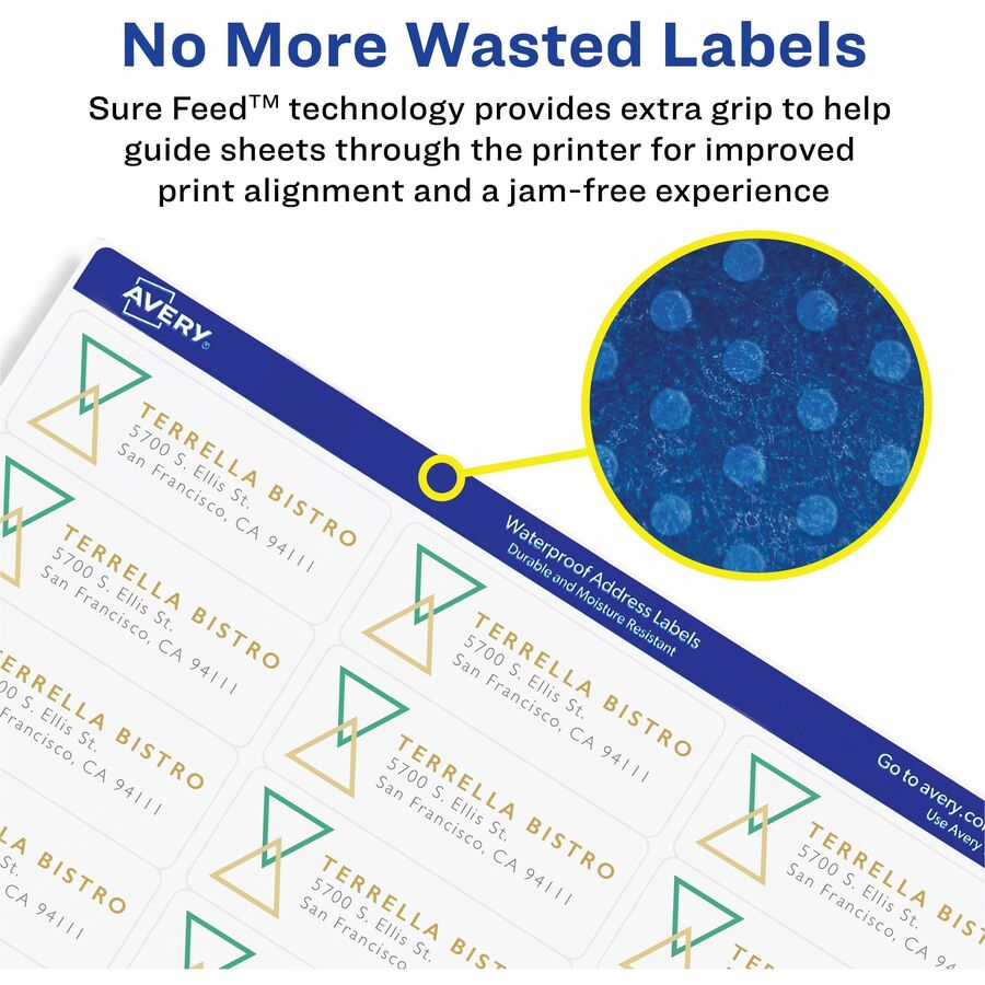 Avery 1-1/3" x 4" Labels, Ultrahold, 7,000 Labels (95522) - Waterproof - 1 21/64" Width x 4" Length - Permanent Adhesive - Rectangle - Laser - White - Film - 14 / Sheet - 500 Total Sheets - 7000 Total Label(s) - 1 - Permanent Adhesive, Durable,