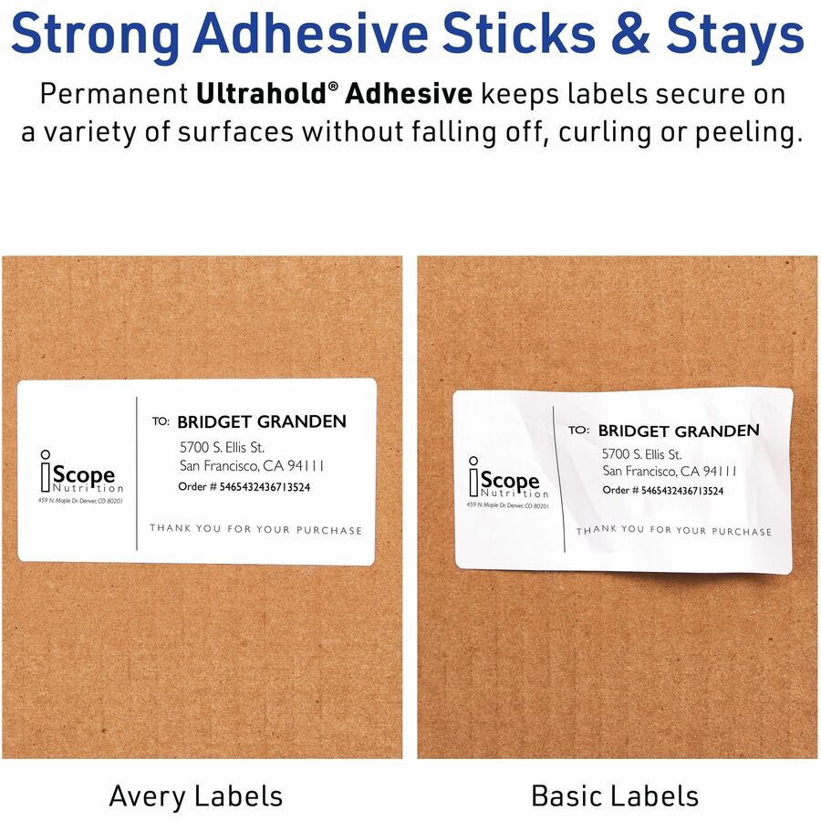 Avery 1-1/3" x 4" Labels, Ultrahold, 7,000 Labels (95522) - Waterproof - 1 21/64" Width x 4" Length - Permanent Adhesive - Rectangle - Laser - White - Film - 14 / Sheet - 500 Total Sheets - 7000 Total Label(s) - 1 - Permanent Adhesive, Durable,