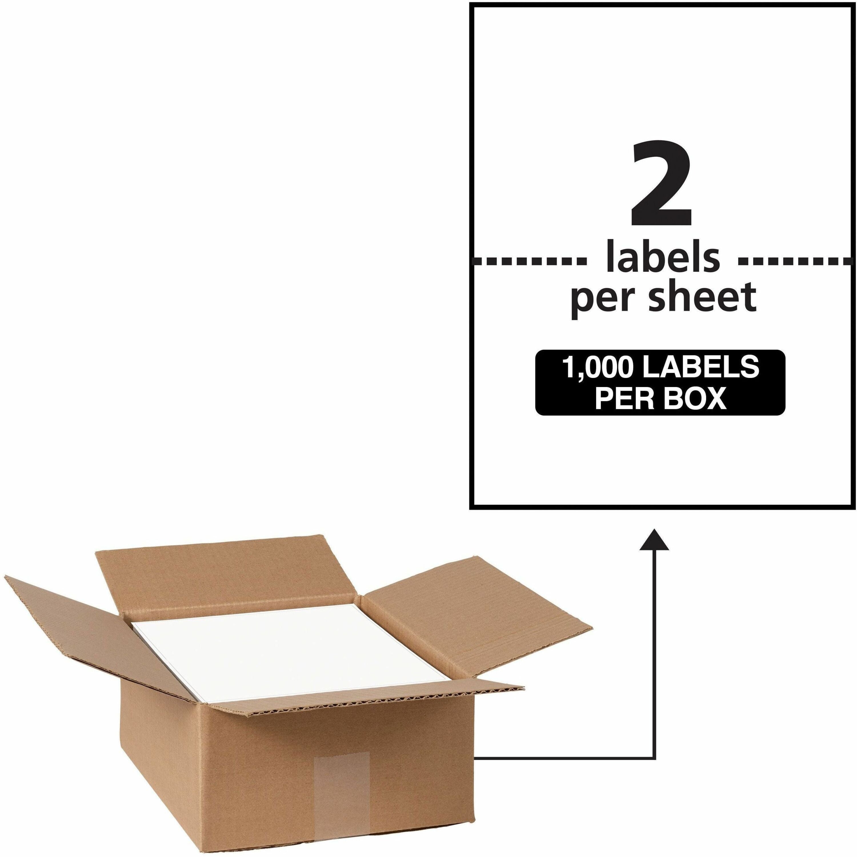 Waterproof Shipping Labels with TrueBlock Technology, Laser Printers, 5.5 x 8.5, White, 2/Sheet, 500 Sheets/Box