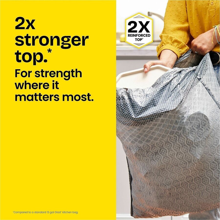Glad ForceFlexPlus X-Large Kitchen Drawstring Trash Bags - Fresh Clean with Febreze Freshness - Large Size - 20 gal Capacity - 24.02" Width x 32.01" Length - Drawstring Closure - Gray - 1Each - 30 Per Box - Garbage, Kitchen, Office, Home