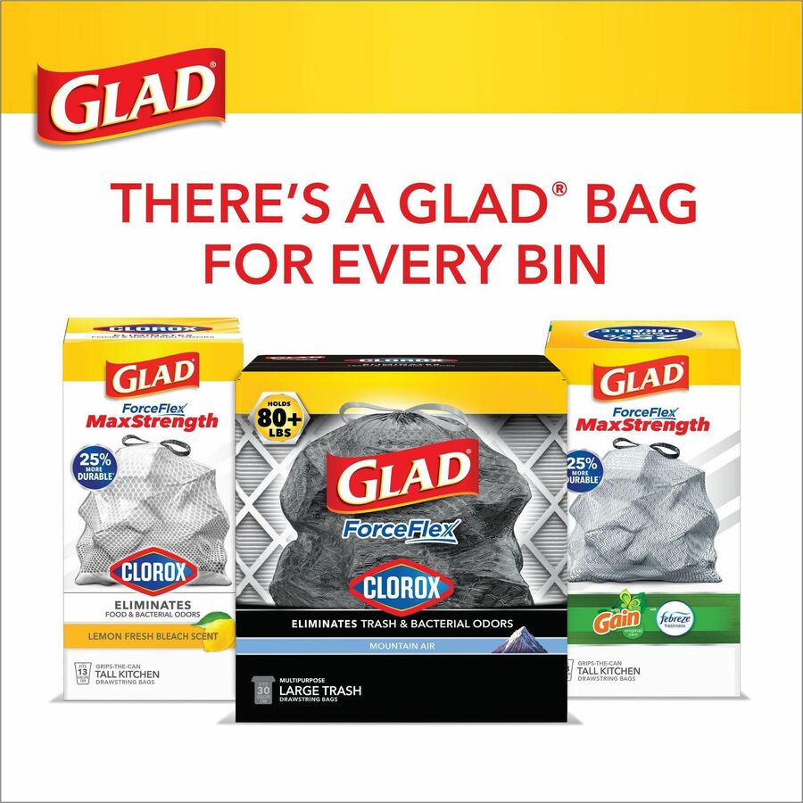 Glad ForceFlexPlus Drawstring Large Trash Bags - Large Size - 30 gal Capacity - 30" Width x 32.01" Length - 0.90 mil (23 Micron) Thickness - Drawstring Closure - Black - 1Box - 50 Per Box - Garbage, Indoor, Outdoor, Home, Office, Restaurant, Commerci - 7