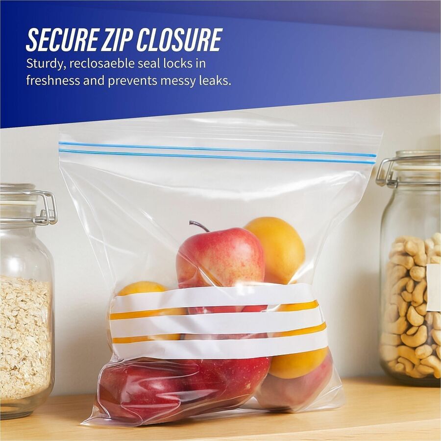 Genuine Joe Food Storage Bags - 1 gal Capacity - 10.56" Width x 11" Length - 1.75 mil (44 Micron) Thickness - Zipper Closure - Clear - 40/Box - Food, Beef, Poultry, Vegetables, Seafood