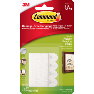 Picture Hanging Strips, Repositionable, Holds Up to 1 lb per Pair, 0.63 x 2.13, White, 4 Pairs/Pack