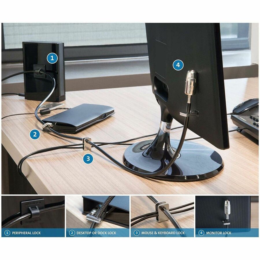 Kensington Desktop & Peripherals 2.0 Locking Kit - Keyed Lock - Black - Carbon Steel, Plastic - 8 ft - For Desktop Computer, Keyboard, Mouse, Computer