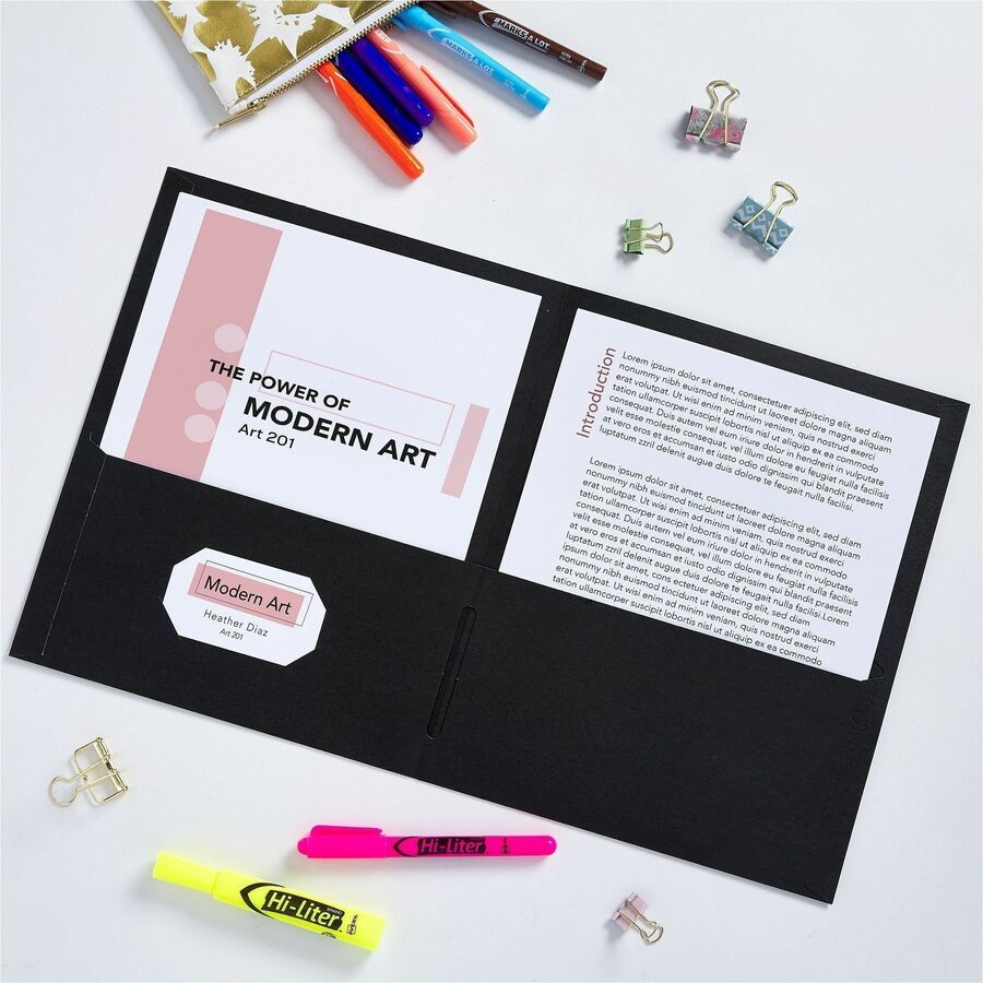 Avery Letter Pocket Folder - 8 1/2" x 11" - 40 Sheet Capacity - 2 Internal Pocket(s) - Embossed Paper - Black - 125 / Carton
