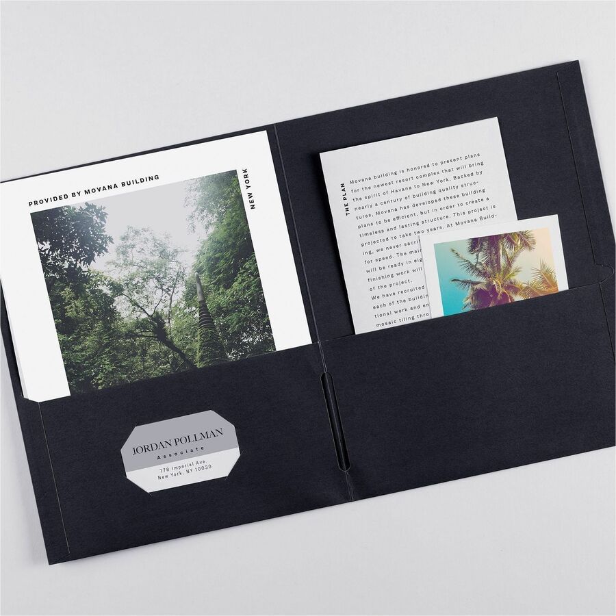 Avery Letter Pocket Folder - 8 1/2" x 11" - 40 Sheet Capacity - 2 Internal Pocket(s) - Embossed Paper - Black - 125 / Carton