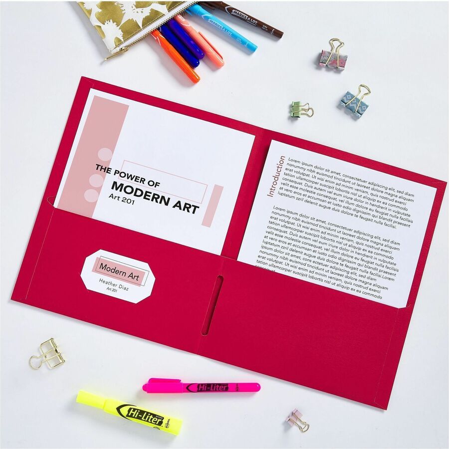 Avery Letter Pocket Folder - 8 1/2" x 11" - 40 Sheet Capacity - 2 Internal Pocket(s) - Embossed Paper - Red - 125 / Carton
