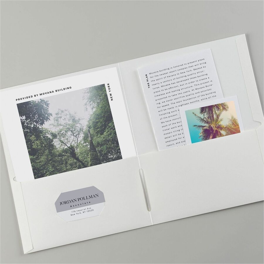 Avery Letter Pocket Folder - 8 1/2" x 11" - 40 Sheet Capacity - 2 Internal Pocket(s) - Embossed Paper - White - 125 / Carton