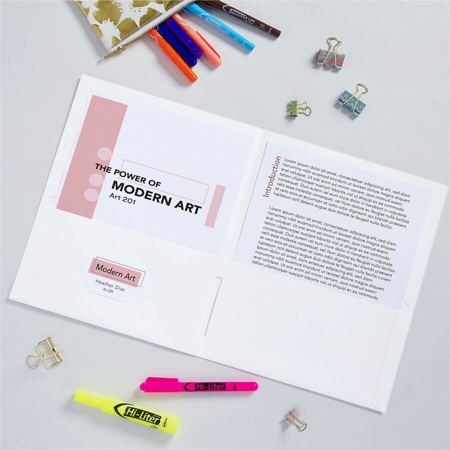 Avery Letter Pocket Folder - 8 1/2" x 11" - 40 Sheet Capacity - 2 Internal Pocket(s) - Embossed Paper - White - 125 / Carton