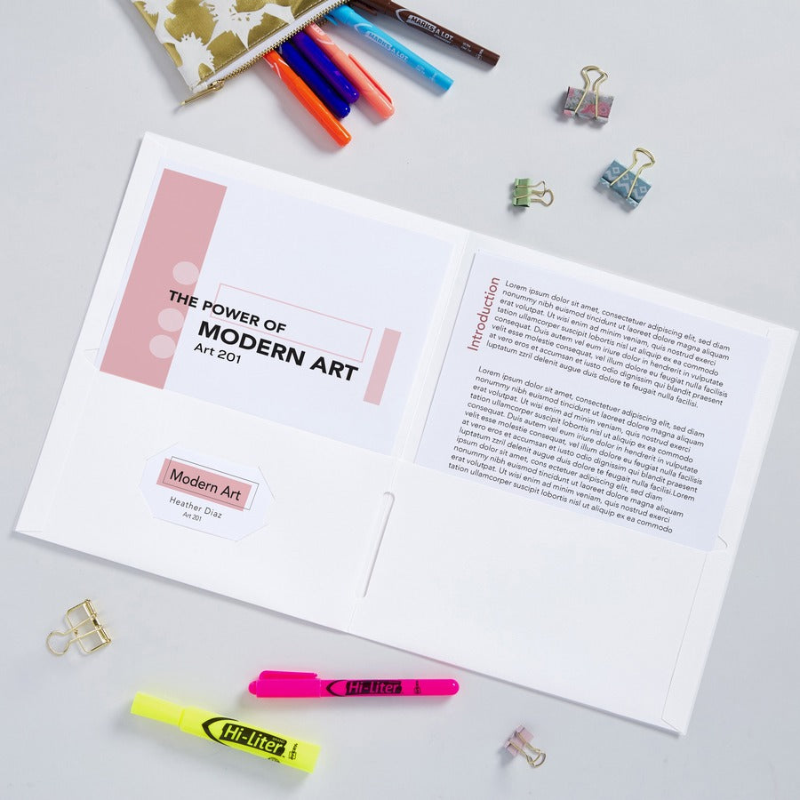 Avery Letter Pocket Folder - 8 1/2" x 11" - 40 Sheet Capacity - 2 Internal Pocket(s) - Embossed Paper - White - 125 / Carton