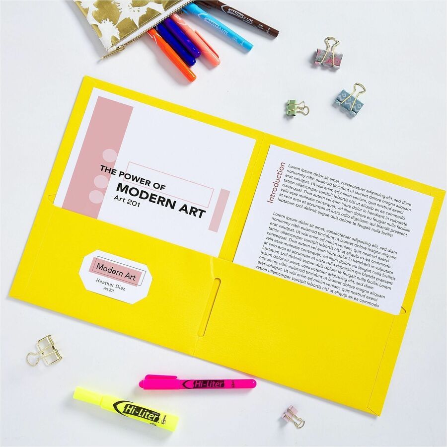 Avery Letter Pocket Folder - 8 1/2" x 11" - 40 Sheet Capacity - 2 Internal Pocket(s) - Embossed Paper - Yellow - 125 / Carton