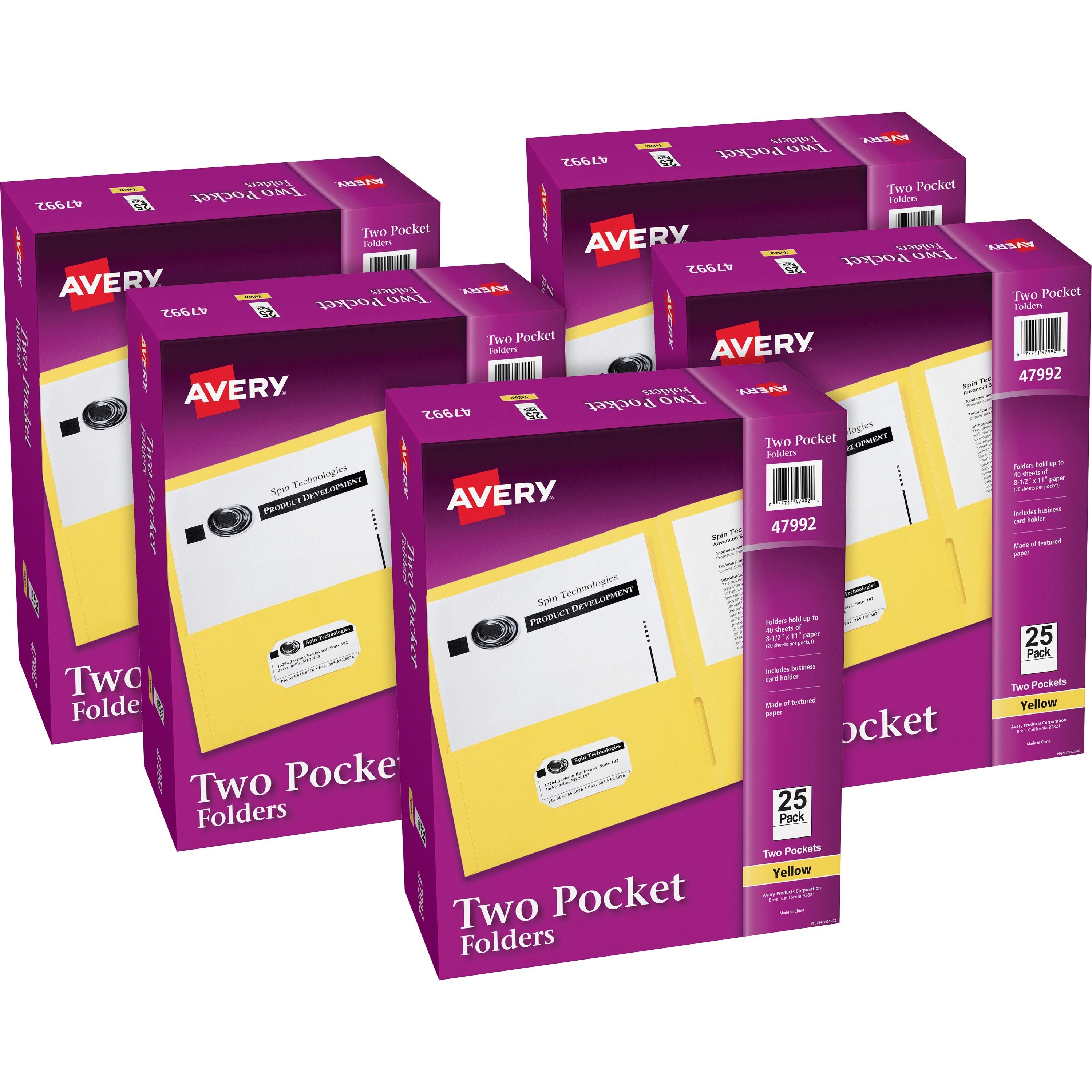 avery-letter-pocket-folder-8-1-2-x-11-40-sheet-capacity-2-internal-pockets-embossed-paper-yellow-125-carton_ave47992ct - 1