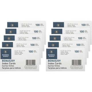 Business Source Ruled Index Cards - Front Ruling Surface - Ruled - 72 lb Basis Weight - 5" x 3" - White Paper - 1000 / Box