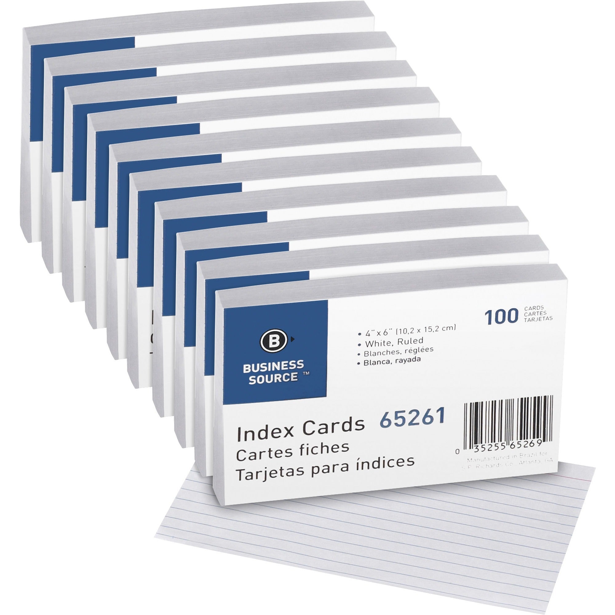 business-source-ruled-index-cards-front-ruling-surface-ruled-72-lb-basis-weight-6-x-4-white-paper-1000-box_bsn65261bx - 1