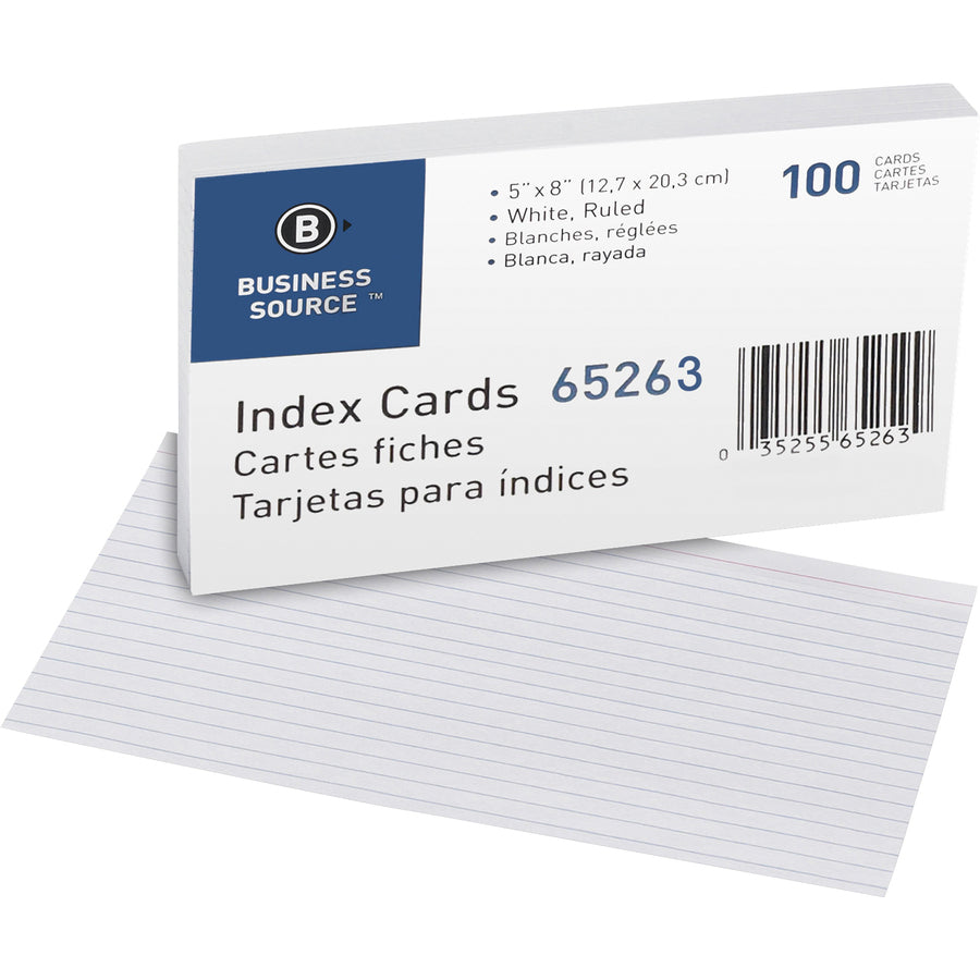 business-source-ruled-index-cards-front-ruling-surface-ruled-72-lb-basis-weight-8-x-5-white-paper-500-box_bsn65263bx - 2