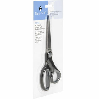 Sparco Straight Scissors w/Rubber Grip Handle - 8" Overall Length - Straight - Stainless Steel - Black, Gray - 3 / Bundle