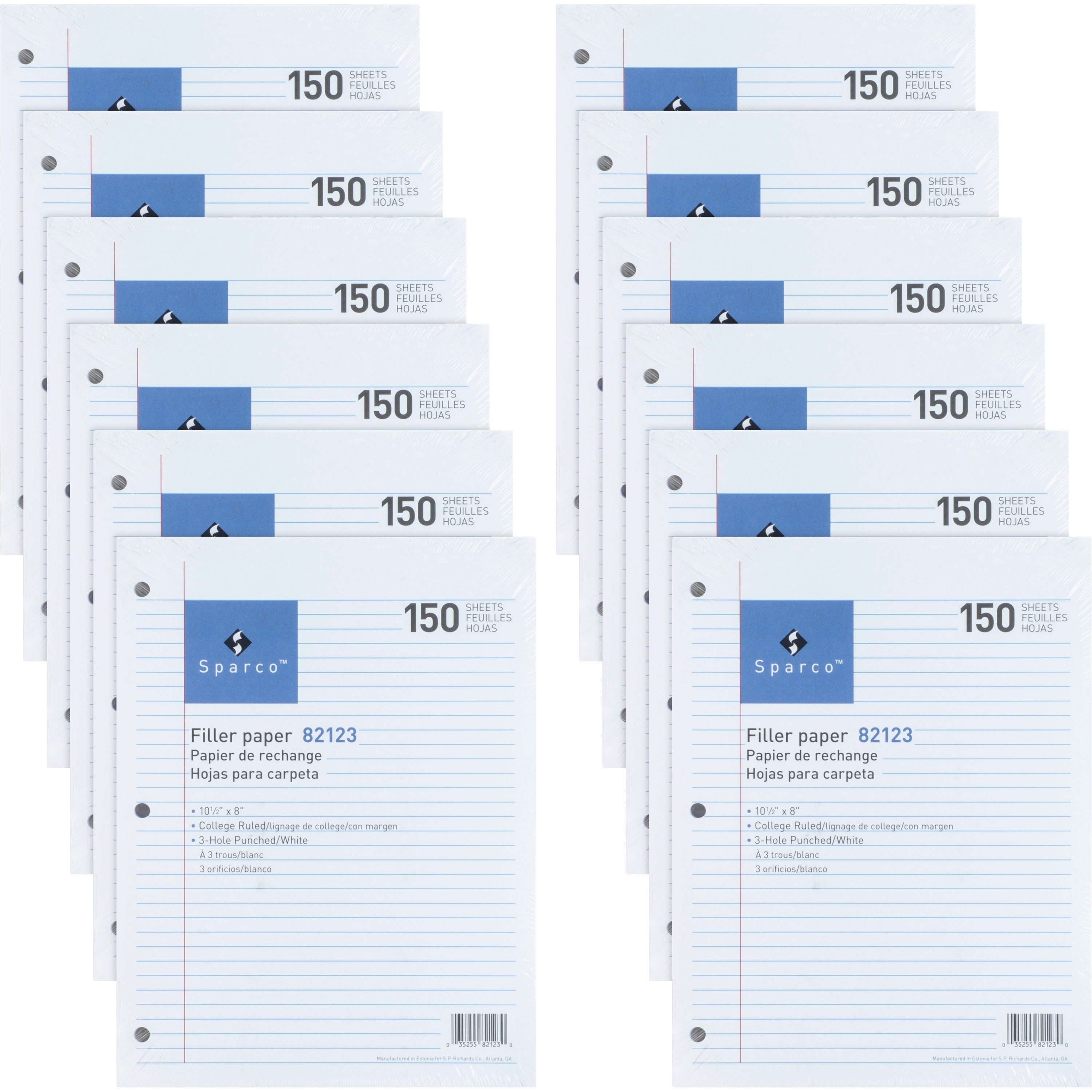 sparco-3hp-filler-paper-1800-sheets-college-ruled-ruled-red-margin-16-lb-basis-weight-8-x-10-1-2-white-paper-bleed-free-12-bundle_spr82123bd - 1