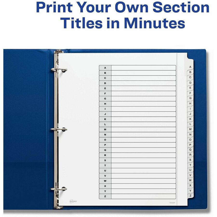 Customizable TOC Ready Index Black and White Dividers, 26-Tab, A to Z, 11 x 9.25, 1 Set