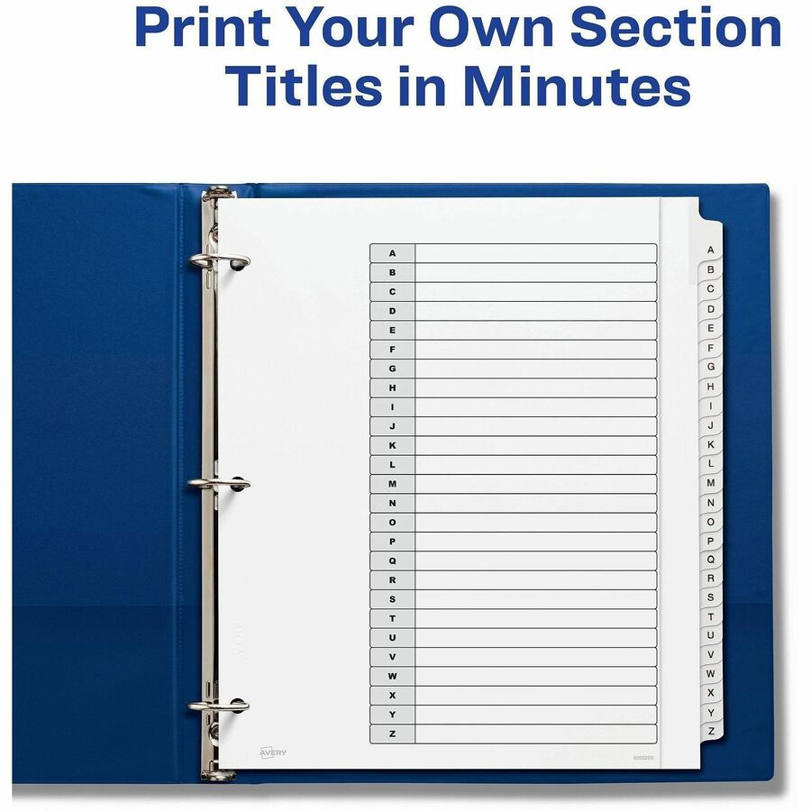 Customizable TOC Ready Index Black and White Dividers, 26-Tab, A to Z, 11 x 9.25, 1 Set