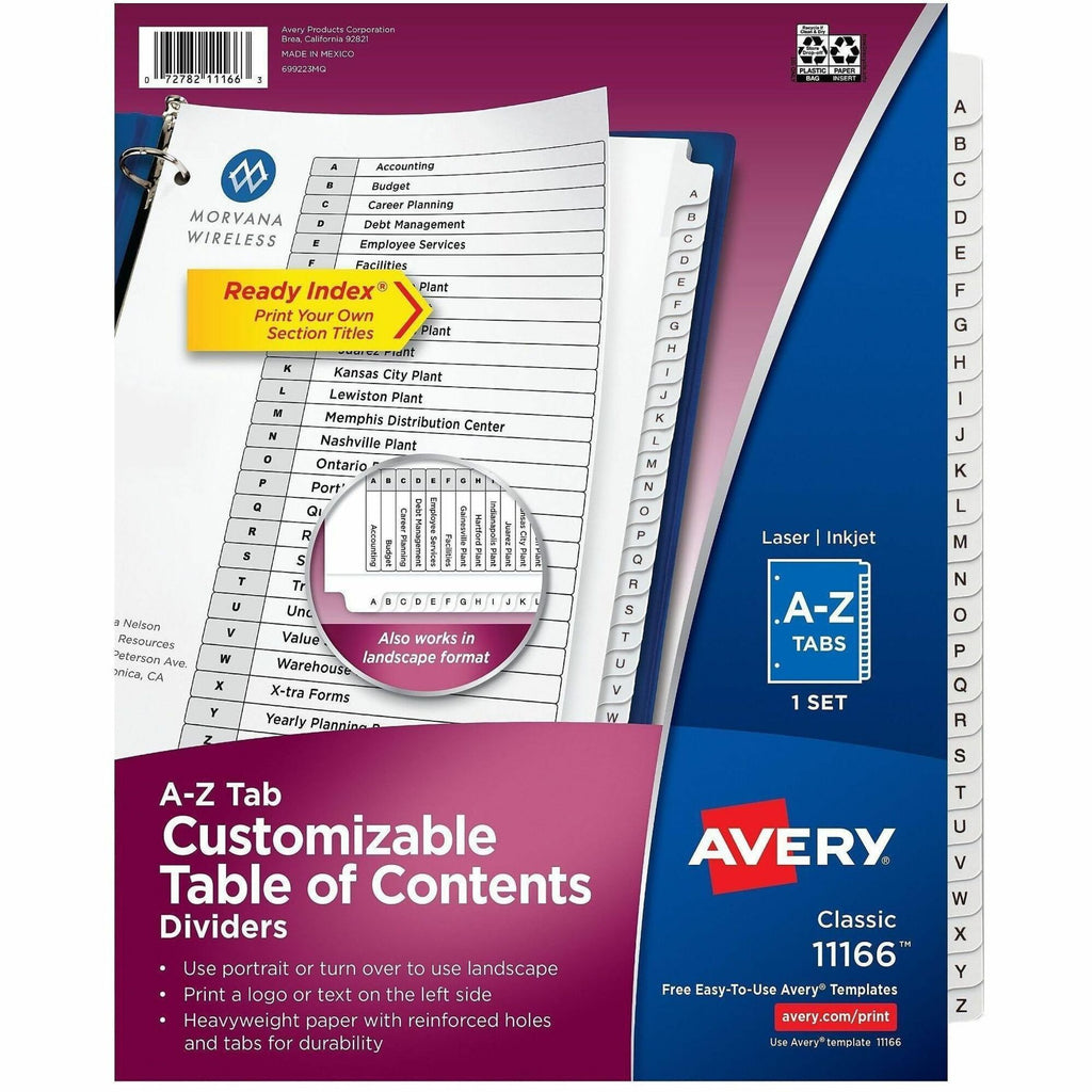 Customizable TOC Ready Index Black and White Dividers, 26-Tab, A to Z, 11 x 9.25, 1 Set