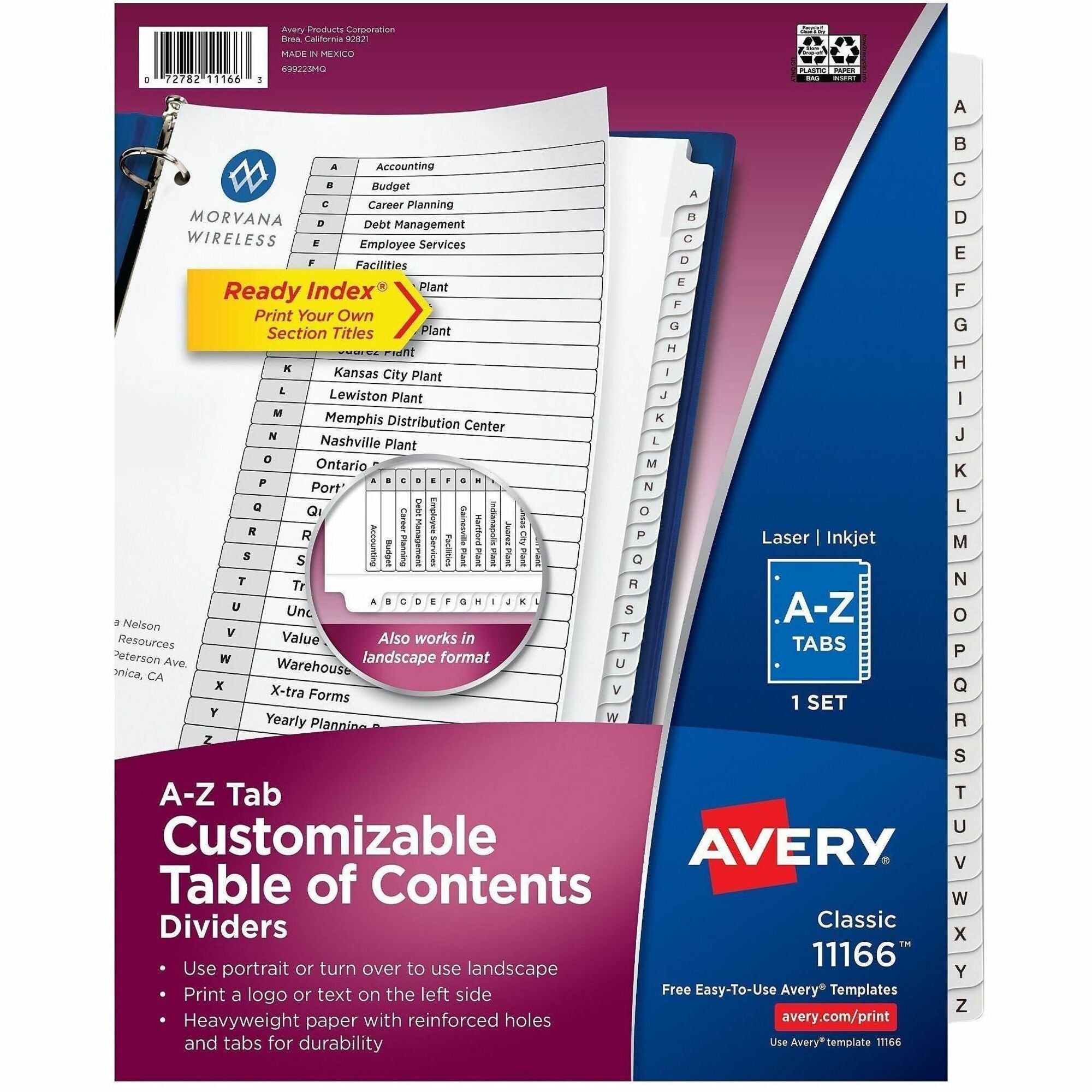 Customizable TOC Ready Index Black and White Dividers, 26-Tab, A to Z, 11 x 9.25, 1 Set