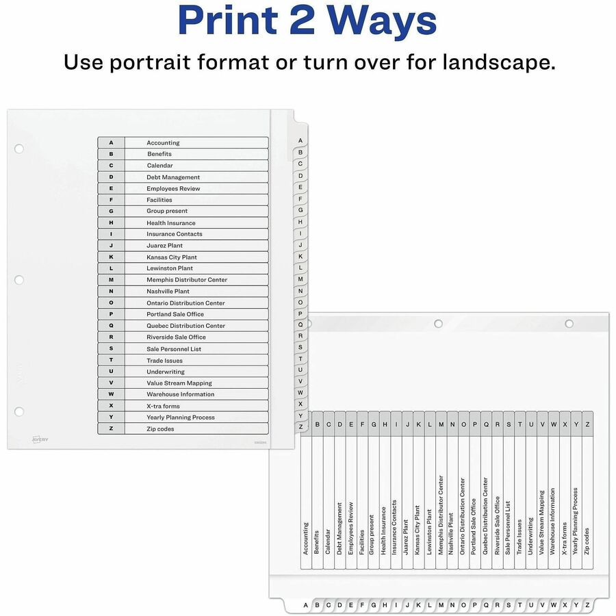 Customizable TOC Ready Index Black and White Dividers, 26-Tab, A to Z, 11 x 9.25, 1 Set