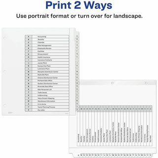 Customizable TOC Ready Index Black and White Dividers, 26-Tab, A to Z, 11 x 9.25, 1 Set