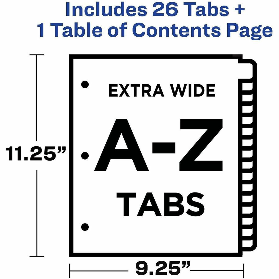 Customizable TOC Ready Index Black and White Dividers, 26-Tab, A to Z, 11 x 9.25, 1 Set