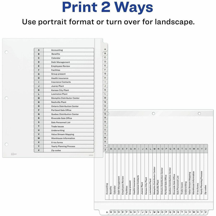 Customizable TOC Ready Index Black and White Dividers, 26-Tab, A to Z, 11 x 9.25, 1 Set