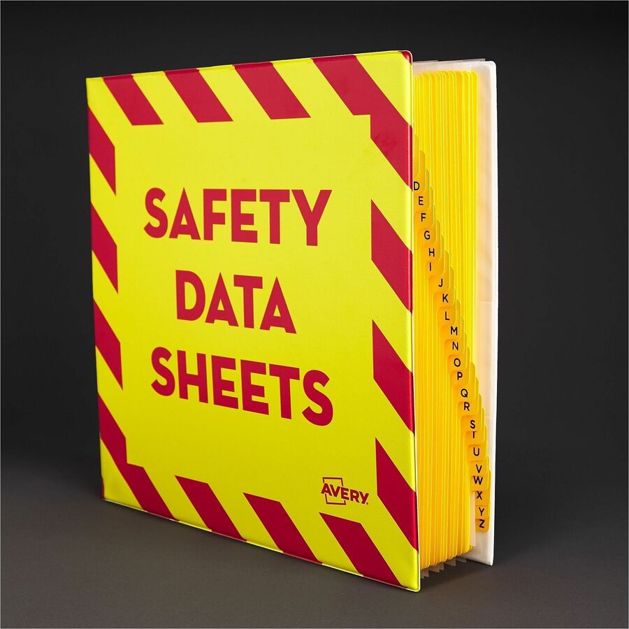Heavy-Duty Preprinted Safety Data Sheet Binder, 3 Rings, 1.5" Capacity, 11 x 8.5, Yellow/Red