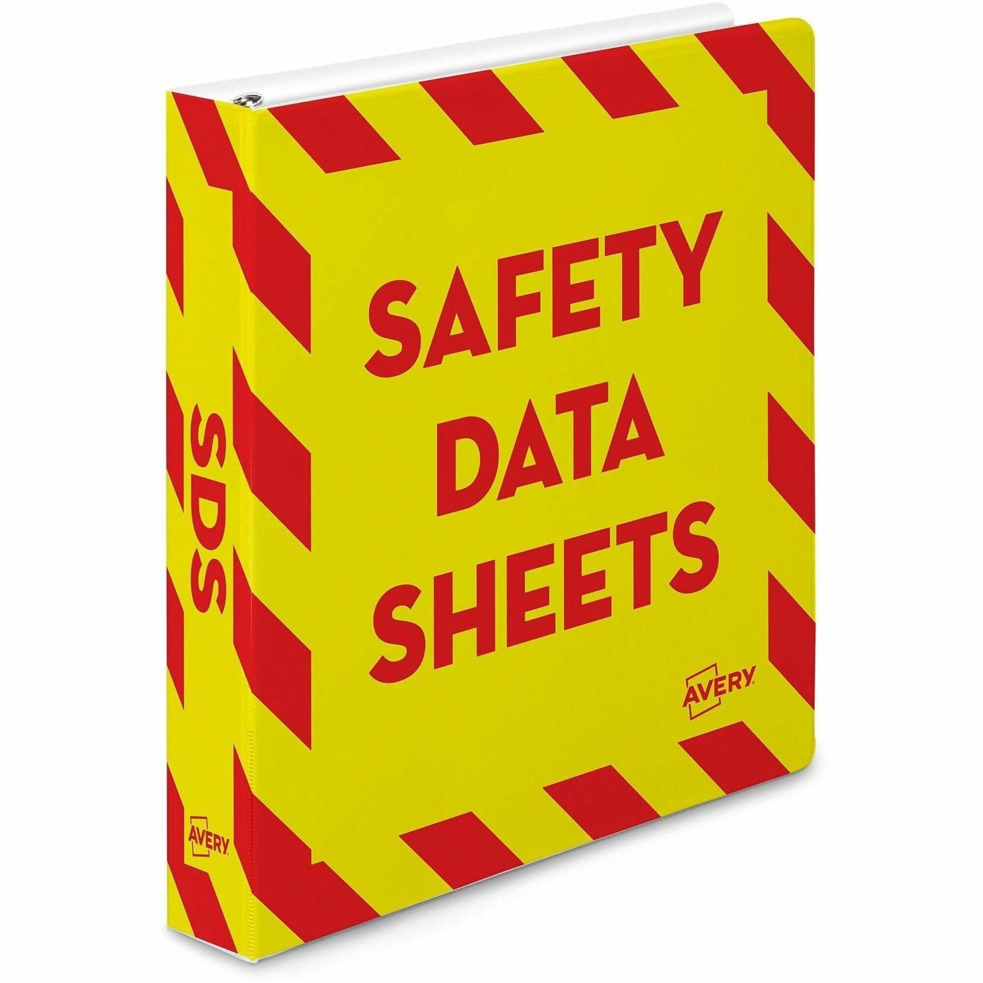Heavy-Duty Preprinted Safety Data Sheet Binder, 3 Rings, 1.5" Capacity, 11 x 8.5, Yellow/Red