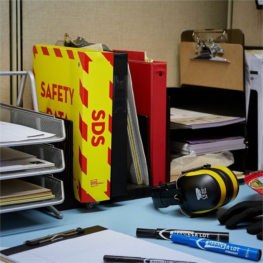 Heavy-Duty Preprinted Safety Data Sheet Binder, 3 Rings, 3" Capacity, 11 x 8.5, Yellow/Red