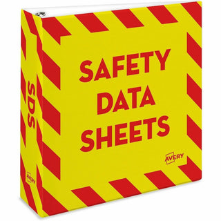 Heavy-Duty Preprinted Safety Data Sheet Binder, 3 Rings, 3" Capacity, 11 x 8.5, Yellow/Red