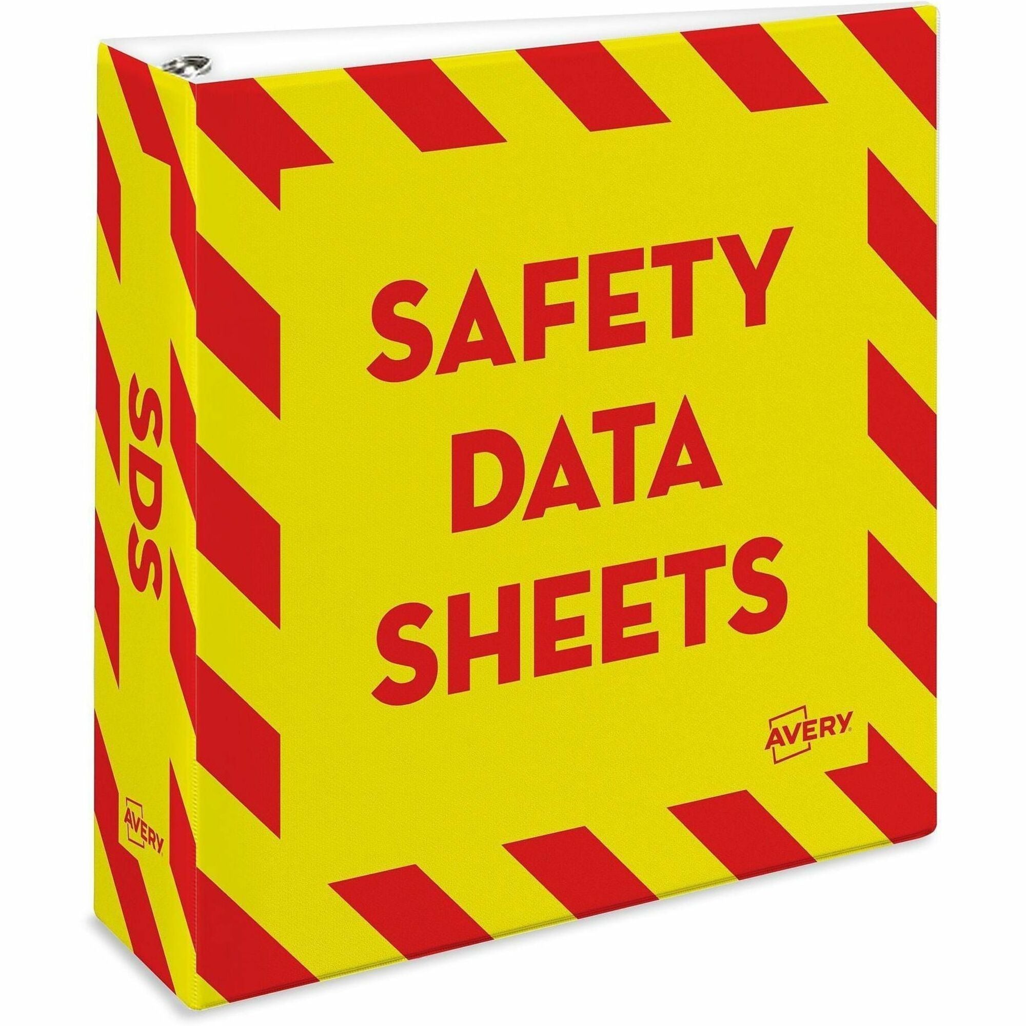 Heavy-Duty Preprinted Safety Data Sheet Binder, 3 Rings, 3" Capacity, 11 x 8.5, Yellow/Red
