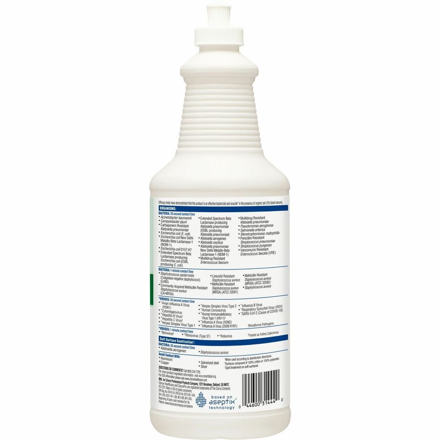 Clorox Healthcare Pull-Top Hydrogen Peroxide Cleaner Disinfectant - Ready-To-Use - 32 fl oz (1 quart) - 1 Each - Disinfectant, Anti-bacterial - Clear