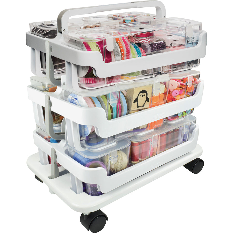 Deflecto Stackable Caddy Organizer Multi-Pack Bundle - 17.3" Height x 16" Width x 11" DepthFloor - White - 1 / Set - 4