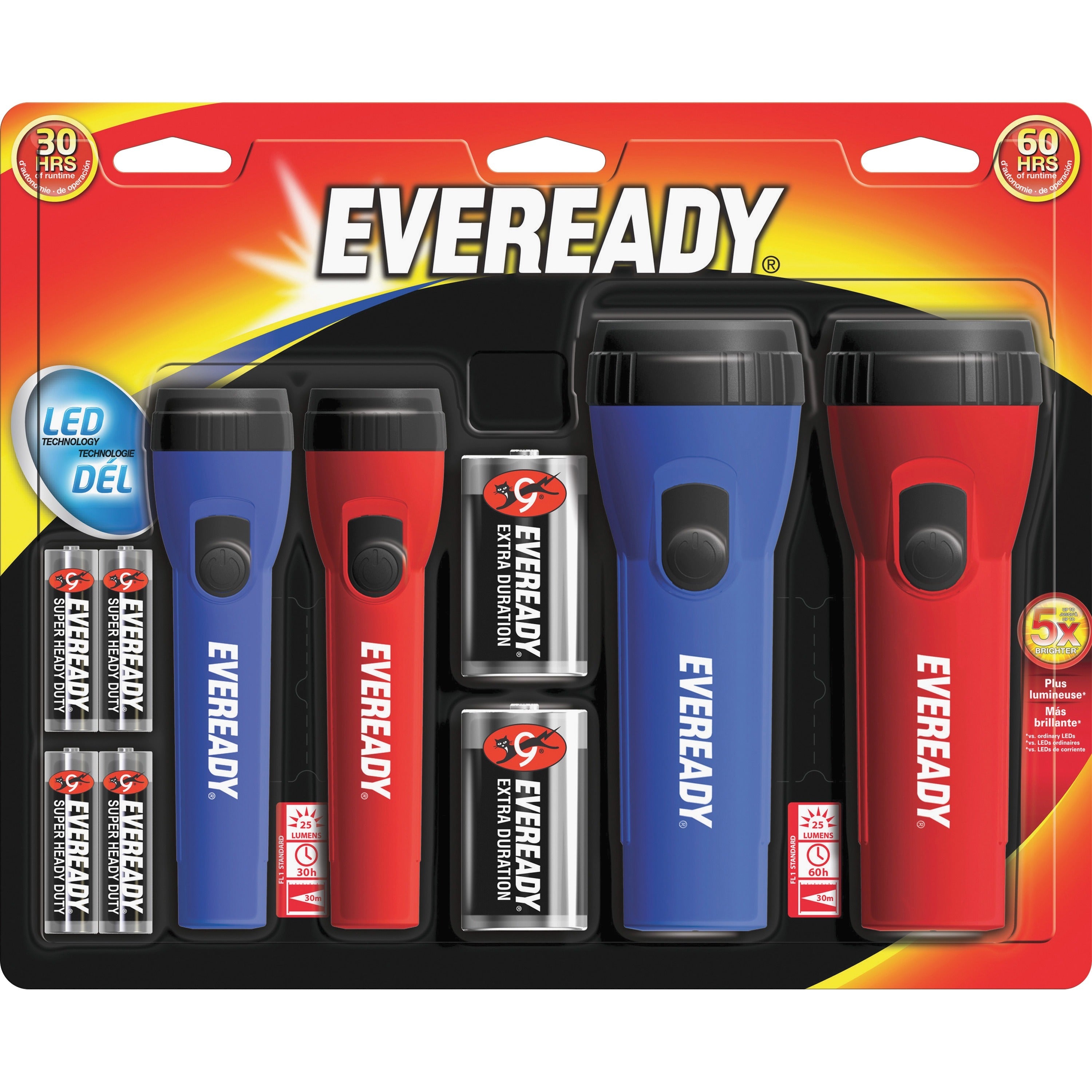 Energizer LED Flashlight Combo Pack - LED - Bulb - 25 lm LumenD - Battery - Red, Blue