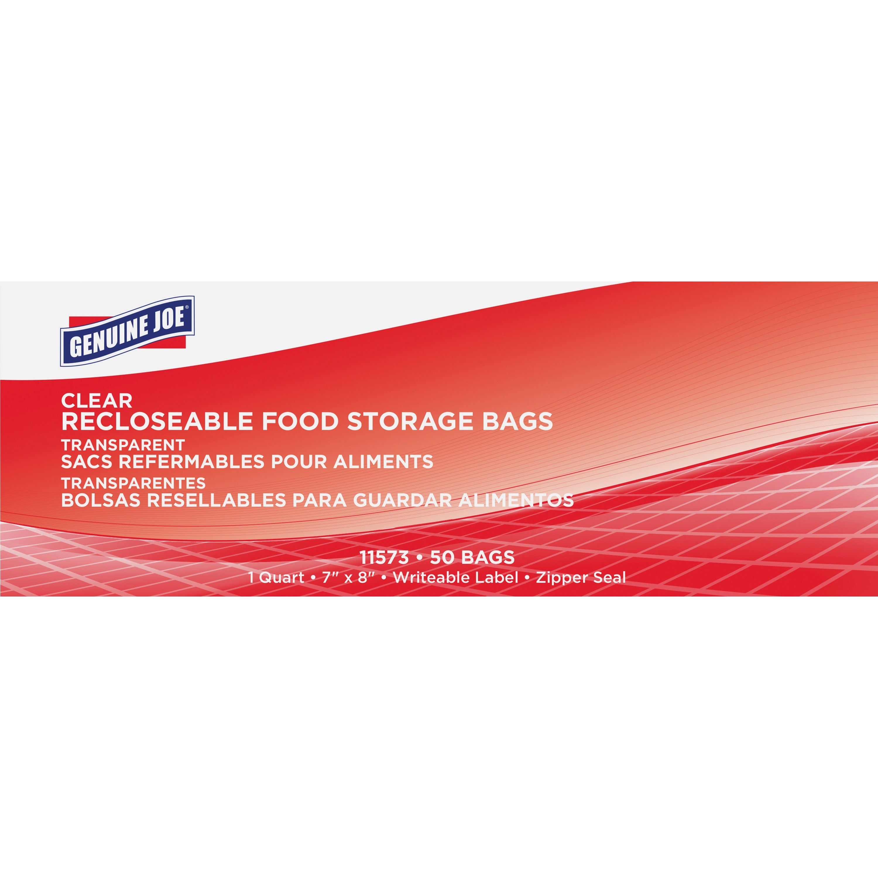 Genuine Joe Food Storage Bags - 1 quart Capacity - 7" Width x 8" Length - 1.75 mil (44 Micron) Thickness - Clear - 50/Box - Food, Beef, Seafood, Poultry, Vegetables