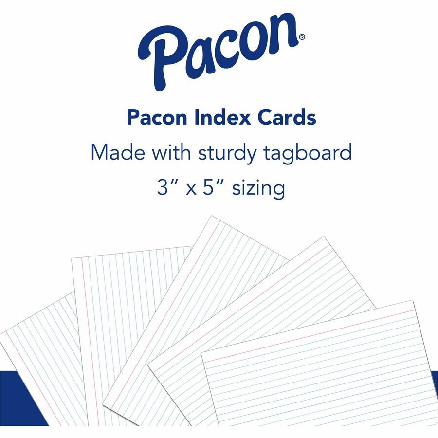 Pacon Ruled Index Cards - Front Ruling Surface - Ruled - 0.25" Ruled - Index Card - 3" x 5" - White Paper - Sturdy - 100 / Pack