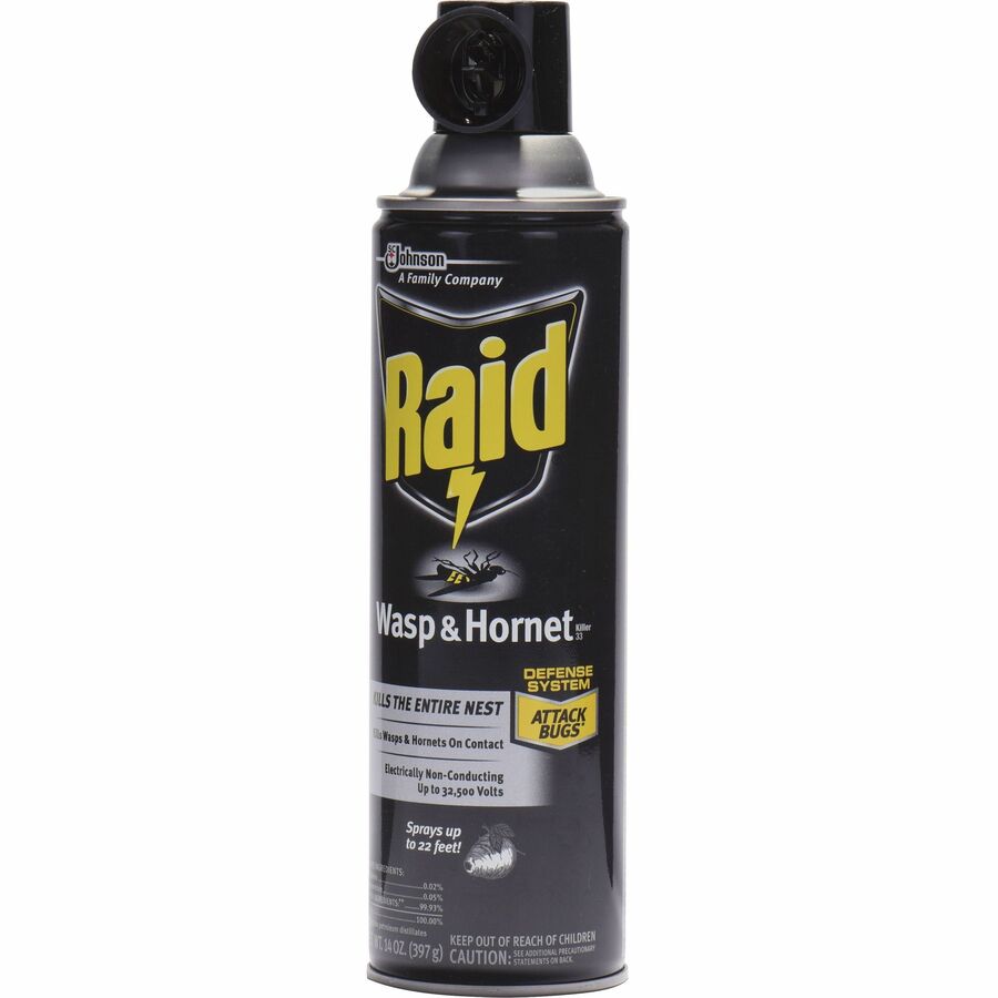 Raid Wasp/Hornet Killer Spray - Spray - Kills Hornet, Wasp, Mud Dauber, Yellow Jacket, Bugs - 14 fl oz - White - 12 / Carton