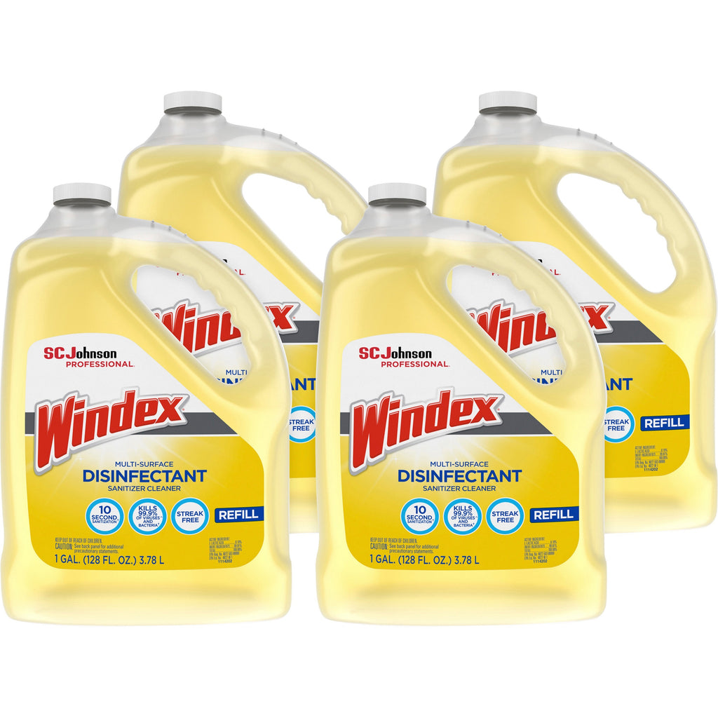 Windex Multi-Surface Disinfectant Sanitizer Cleaner - 128 fl oz (4 quart)Bottle - 4 / Carton - Disinfectant, Residue-free, Anti-bacterial - Yellow