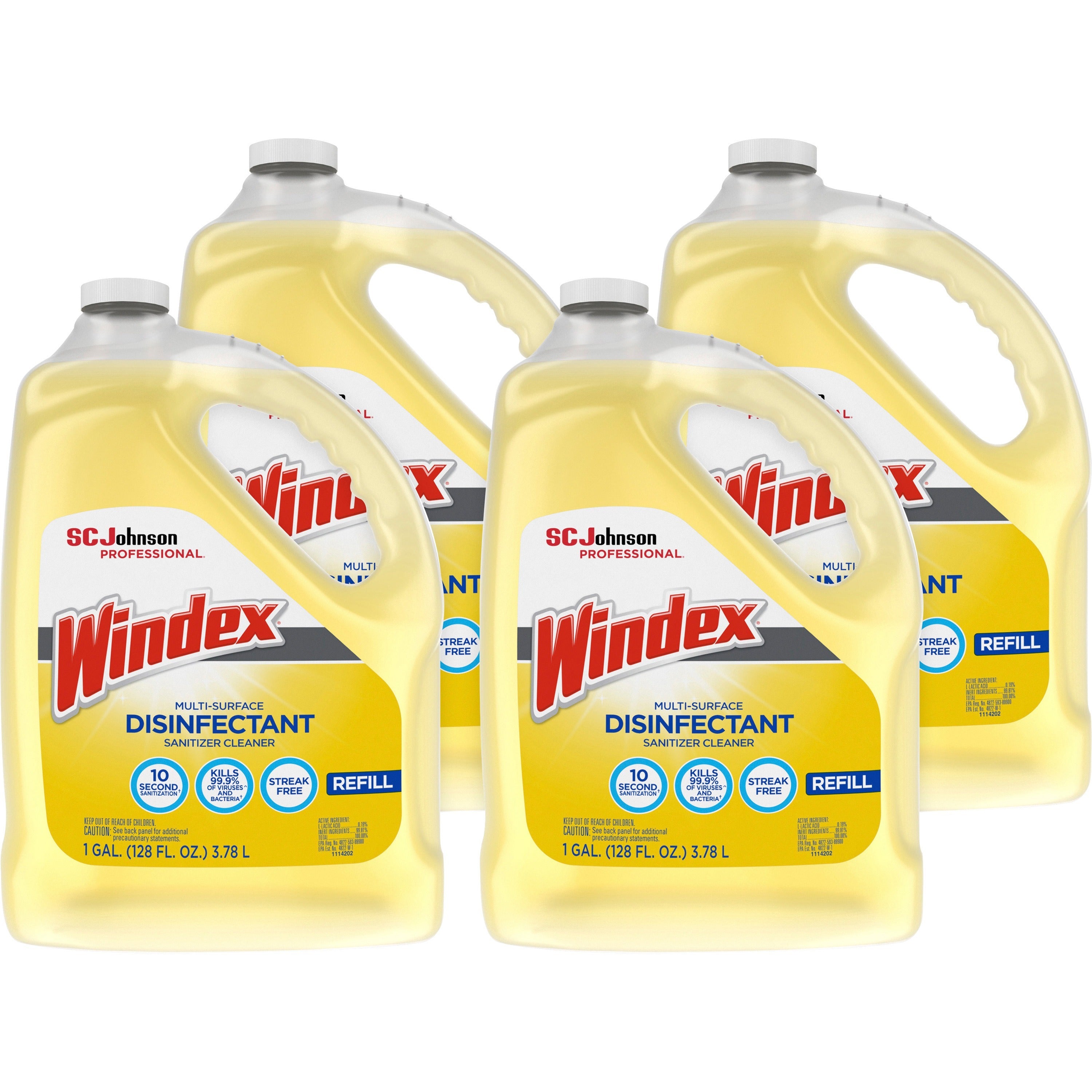Windex Multi-Surface Disinfectant Sanitizer Cleaner - 128 fl oz (4 quart)Bottle - 4 / Carton - Disinfectant, Residue-free, Anti-bacterial - Yellow