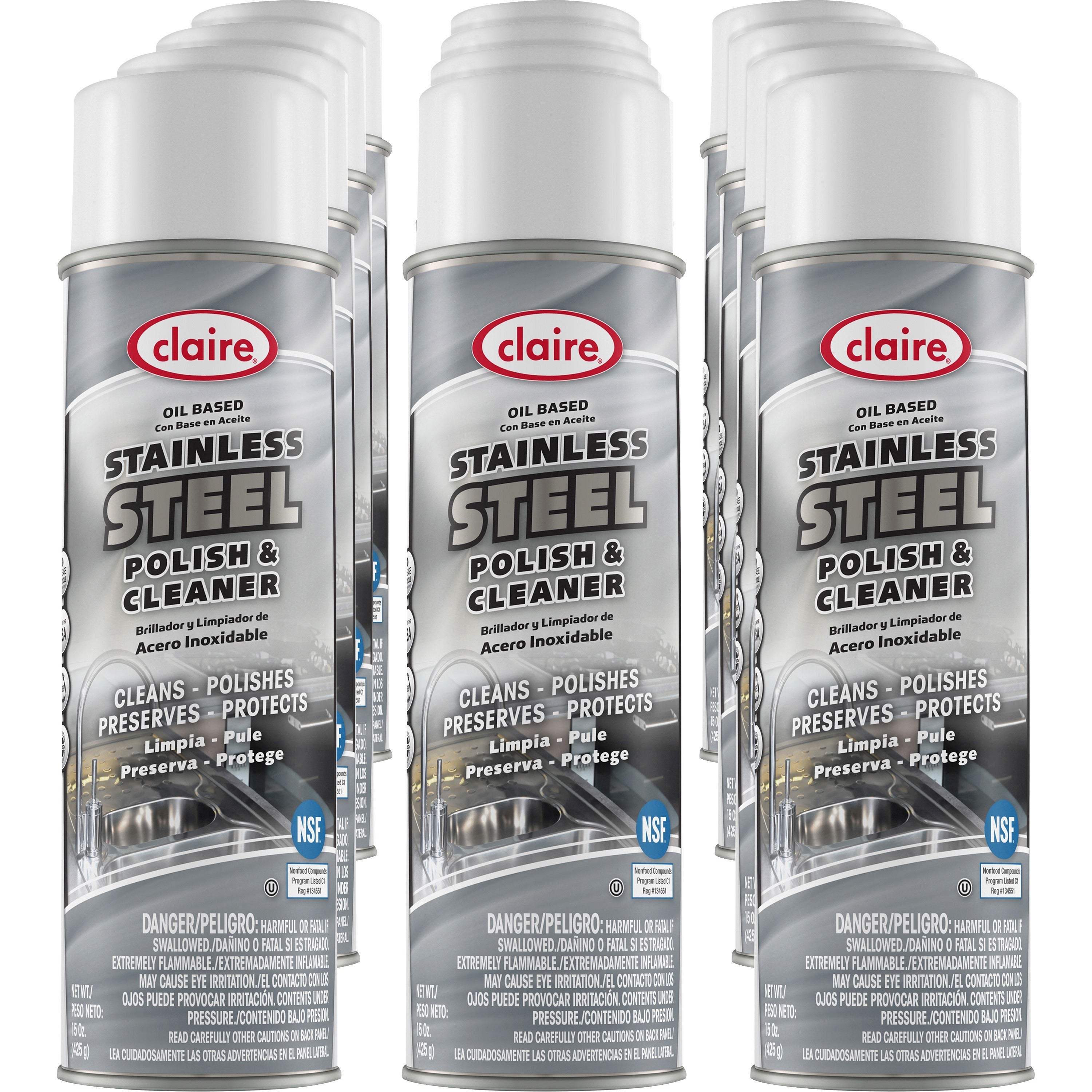 claire-stainless-steel-polish-and-cleaner-15-fl-oz-05-quart-lemon-scentcan-12-pack-non-abrasive-cfc-free-clear_cgccl841 - 1