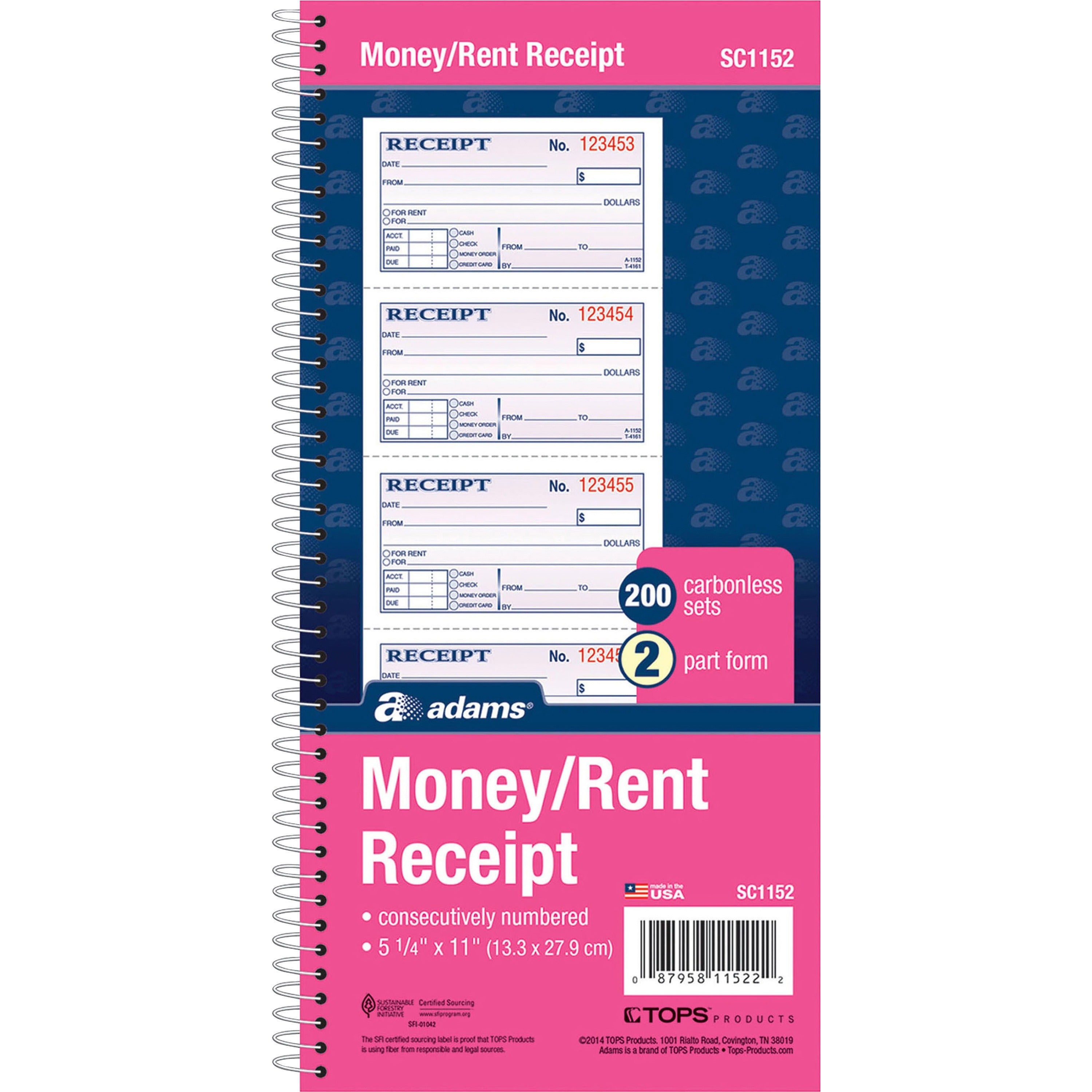 adams-spiral-2-part-money-rent-receipt-book-200-sheets-spiral-bound-2-part-11-x-525-form-size-white-canary-assorted-sheets-5-pack_abfsc1152pk - 2