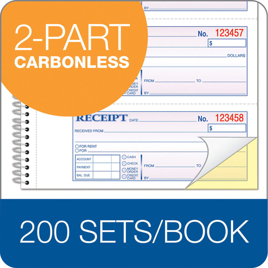 Adams Spiral 2-part Money/Rent Receipt Book - 200 Sheet(s) - Spiral Bound - 2 Part - 2.75" x 7.62" Form Size - White, Canary - Assorted Sheet(s) - 5 / Pack