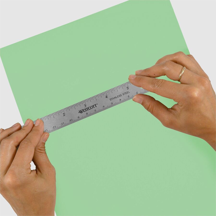 westcott-6-stainless-steel-rulers-6-length-08-width-1-16-1-32-graduations-metric-imperial-measuring-system-stainless-steel-12-box-stainless-steel_acm10414bx - 6