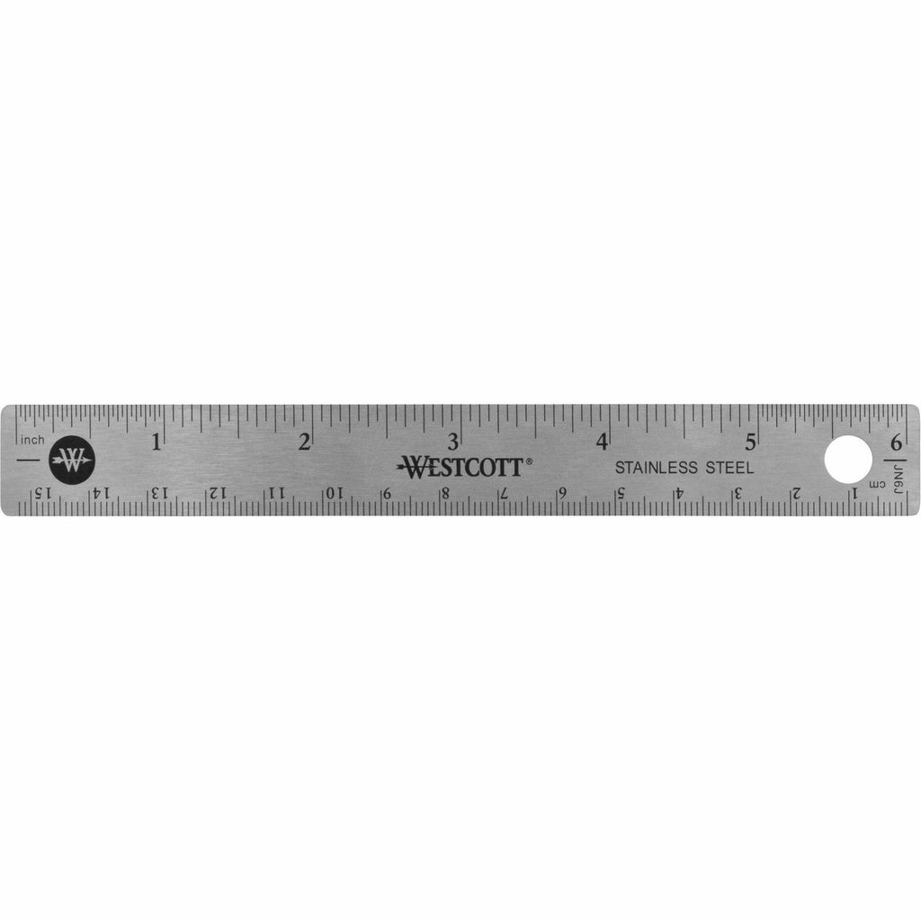 Westcott 6" Stainless Steel Rulers - 6" Length 0.8" Width - 1/16, 1/32 Graduations - Metric, Imperial Measuring System - Stainless Steel - 12 / Box - Stainless Steel
