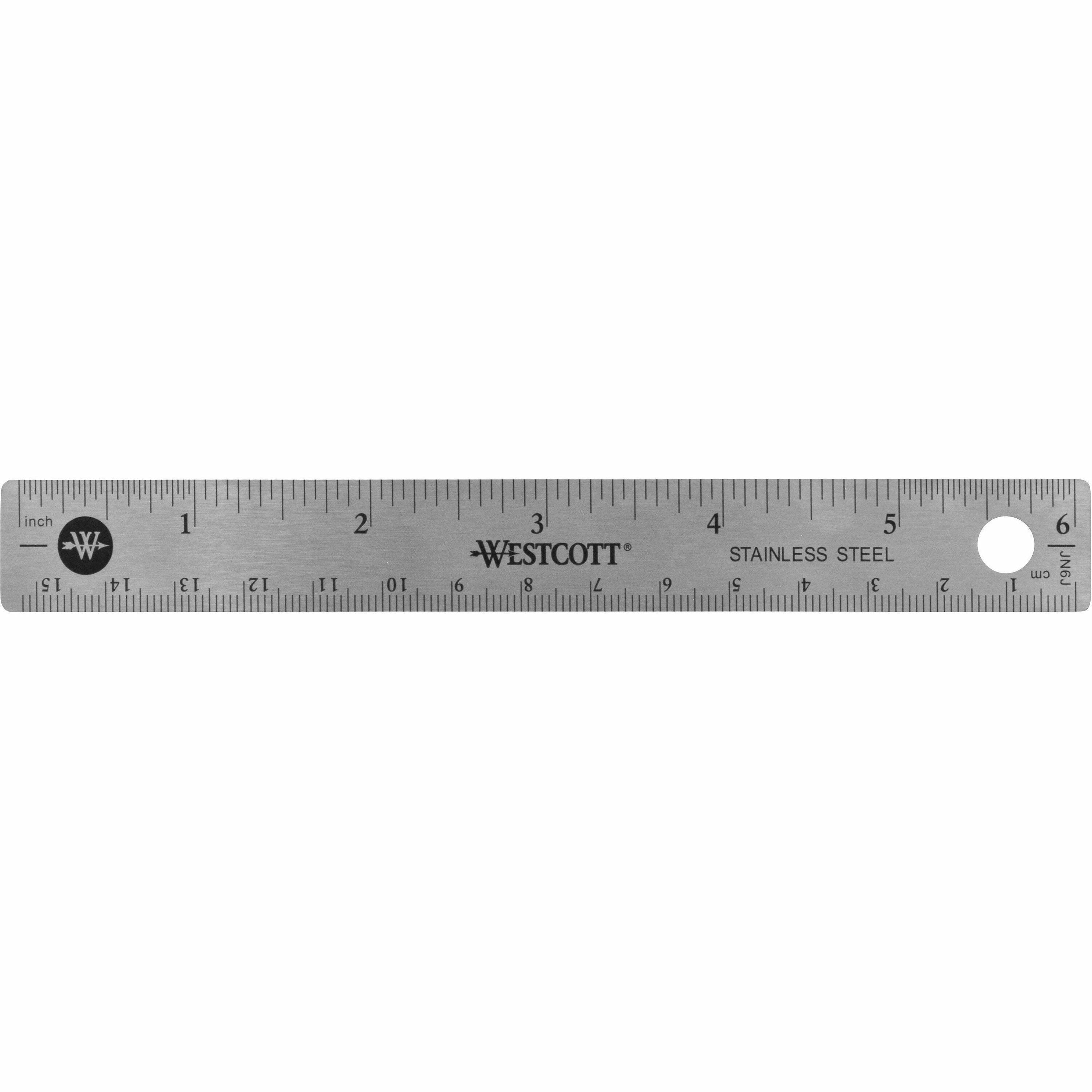 westcott-6-stainless-steel-rulers-6-length-08-width-1-16-1-32-graduations-metric-imperial-measuring-system-stainless-steel-12-box-stainless-steel_acm10414bx - 1