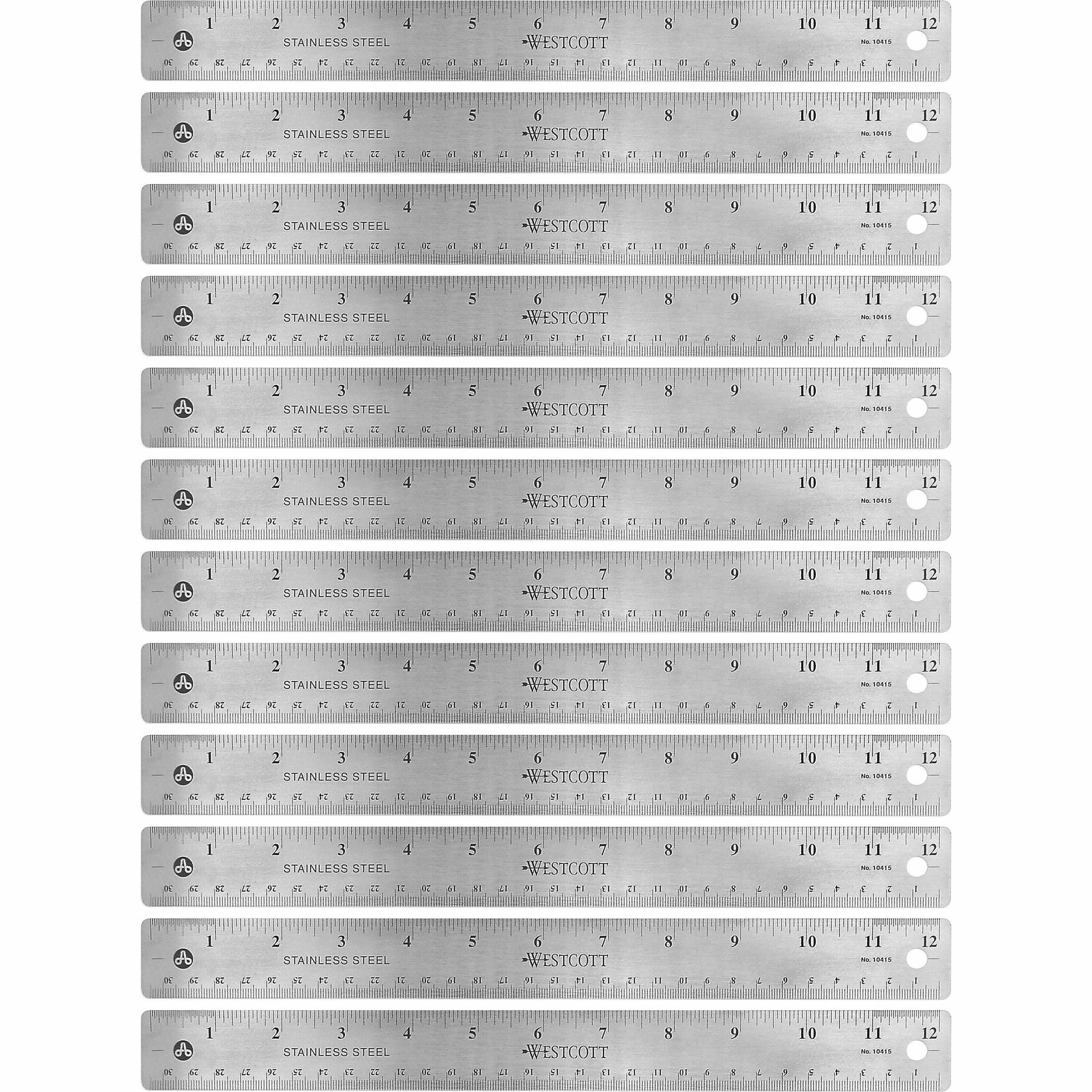 Westcott Stainless Steel Rulers - 12" Length 1" Width - 1/16, 1/32 Graduations - Metric, Imperial Measuring System - Stainless Steel - 12 / Box - Stainless Steel - 1